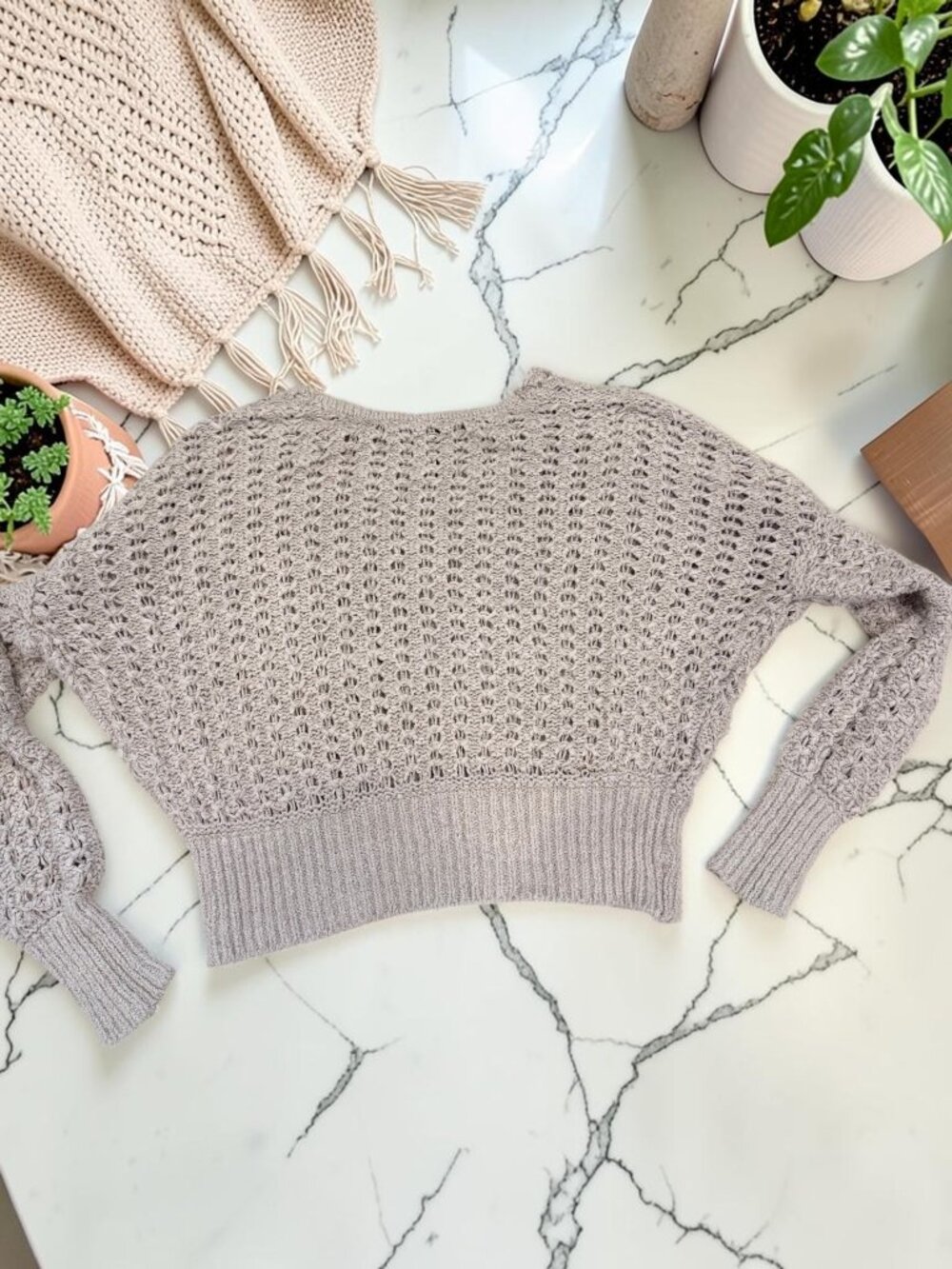 Free People Best of You V-Neck Sweater Size Medium Neutral Color Retail $128 - Picture 7 of 11